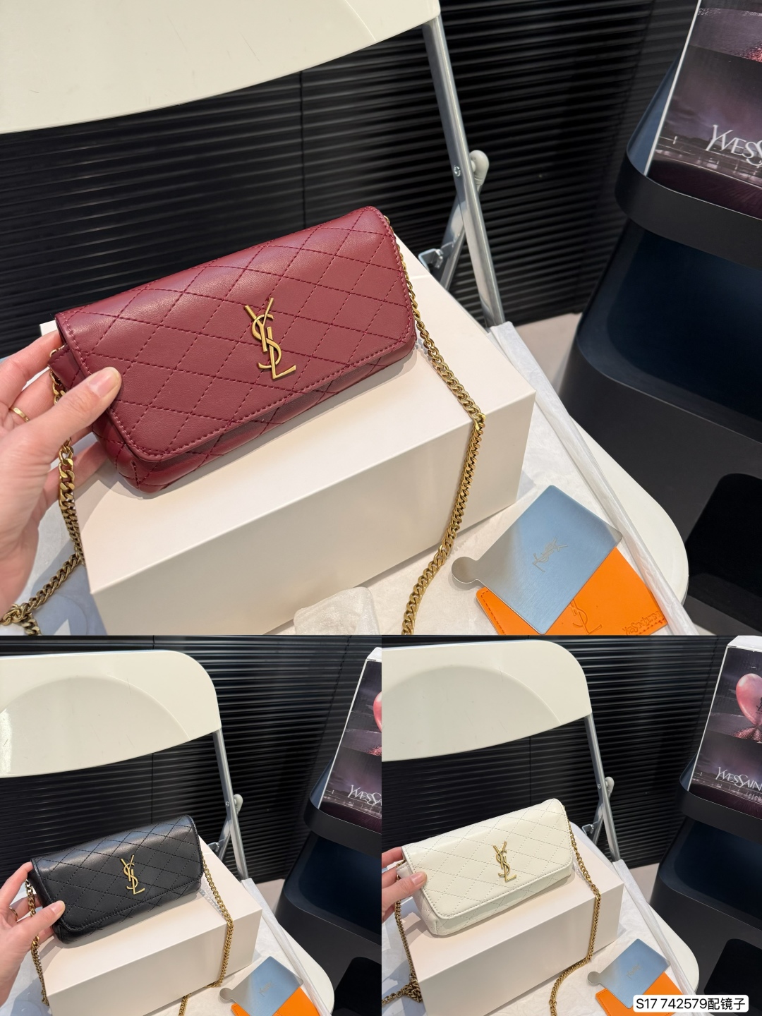 P135 Box pieghevole Box Folding Saint Laurent YSL Gaby Interpreta facilmente retrò ed elegante ~~ Park Caiying Lo stesso modello YSL Gabyrose dell’estetica, non è davvero necessario dire ~ chi è così squisito !!! Il senso a tre dimensioni della parte superiore del corpo !!!