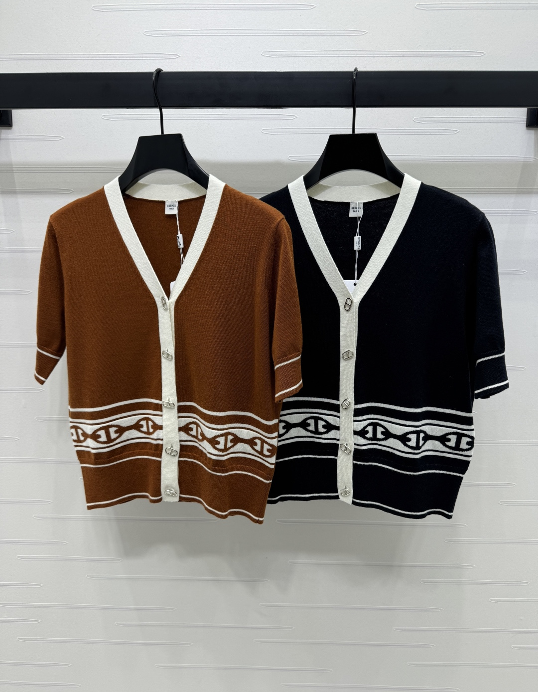 Hermes Inspired Short Sleeve Knit Cardigan with Iconic Buckle Detail
