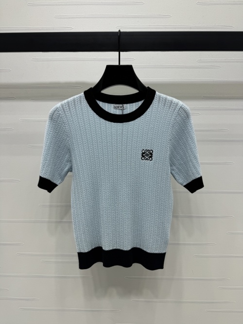 Loewe Women's Knitted Short Sleeve Top Embroidered Logo, Elegant Style 1 Loewe Women's Knitted Short Sleeve Top Embroidered Logo, Elegant Style