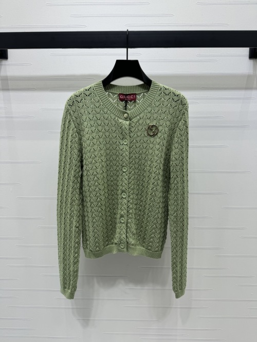 Gucci 2025 Spring/Summer Green Cotton Knit Cardigan with Floral Details 1 Gucci 2025 Spring/Summer Green Cotton Knit Cardigan with Floral Details