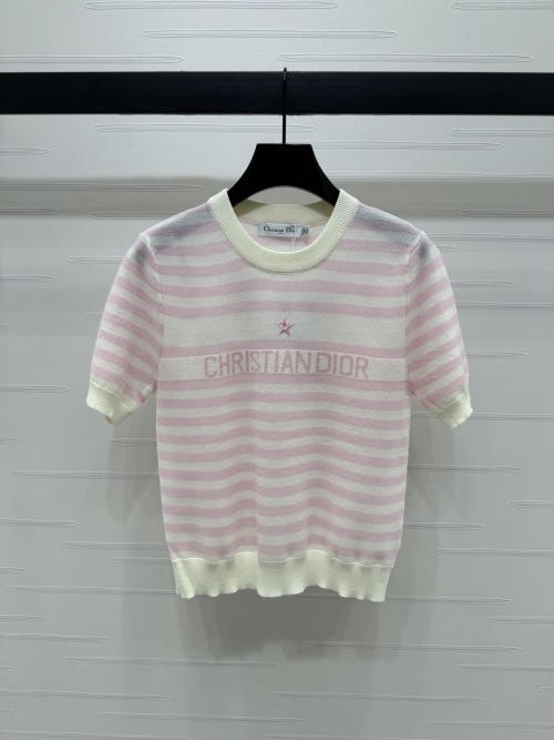 Dior Striped Knit Top - Short Sleeve, Soft Fabric, Chic and Comfortable 1 Dior Striped Knit Top - Short Sleeve, Soft Fabric, Chic and Comfortable
