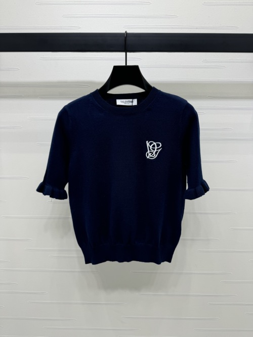 VALENTINO Wool Knit Top with Ruffle Sleeves and Logo 1 VALENTINO Wool Knit Top with Ruffle Sleeves and Logo