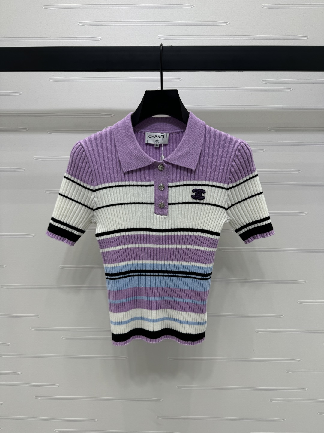 Chanel 2025 Spring/Summer Striped Knit Short Sleeve Top - High Quality 3 cmp i1746029433651 4237 0 1