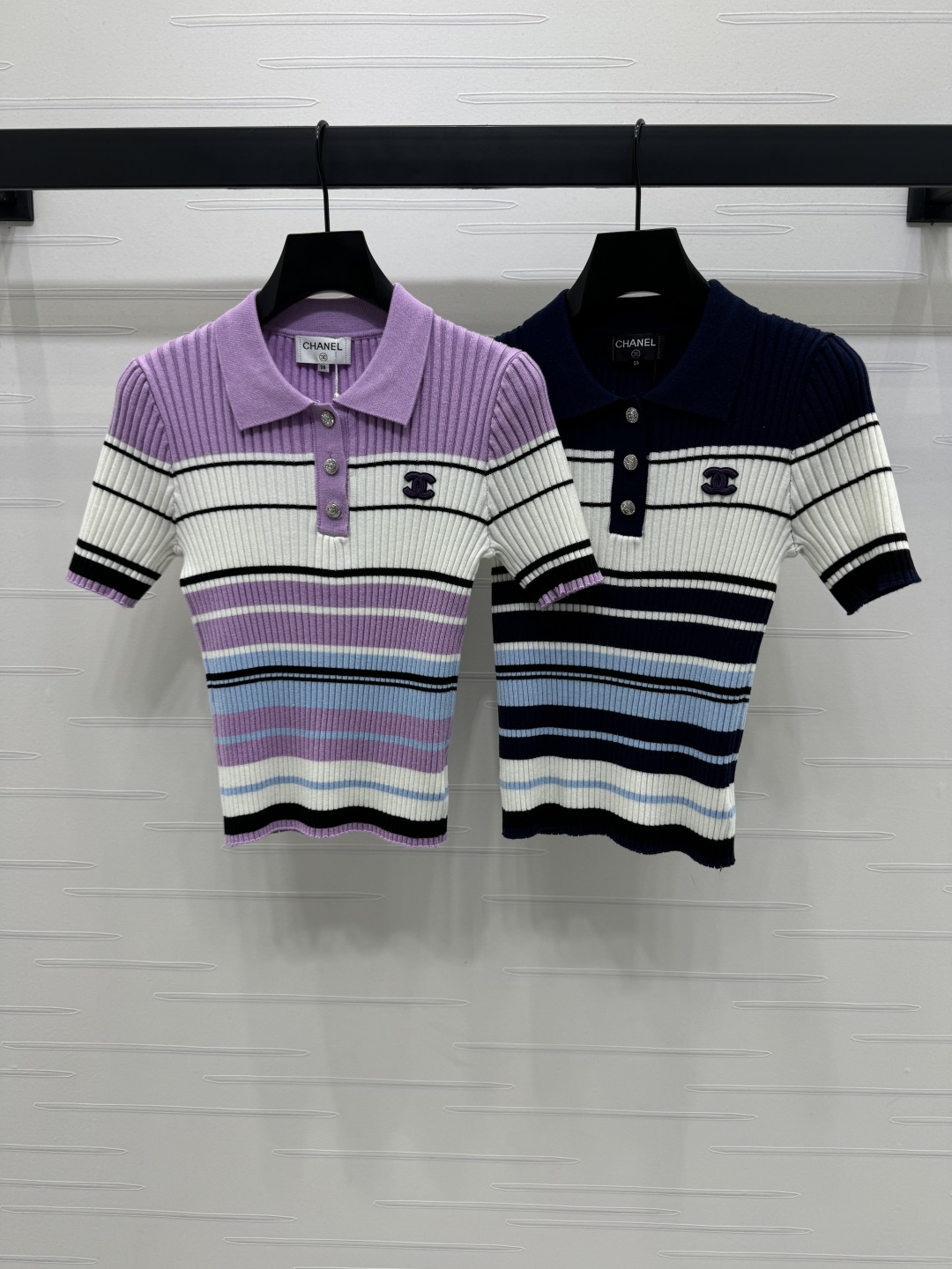 Chanel 2025 Spring/Summer Striped Knit Short Sleeve Top - High Quality 2 cmp i1746029433652 7890 0 0
