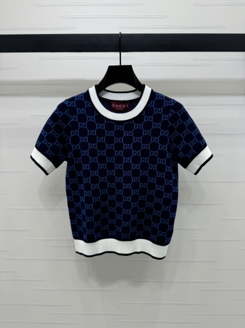 Gucci Jacquard Knitted Short Sleeve Top - Chic & Comfortable 1 Gucci Jacquard Knitted Short Sleeve Top - Chic & Comfortable