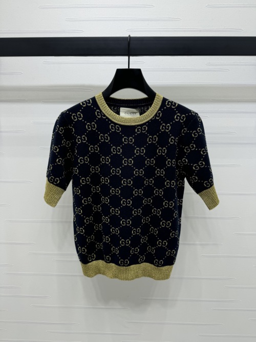Gucci Jacquard Knit Top - Short Sleeve, Round Neck, Slim Fit 1 Gucci Jacquard Knit Top - Short Sleeve, Round Neck, Slim Fit