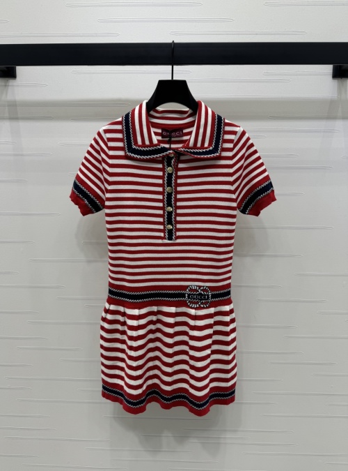 Gucci Striped Knit Mini Dress - Nautical Style, Short Sleeves, Logo Accent 1 Gucci Striped Knit Mini Dress - Nautical Style, Short Sleeves, Logo Accent