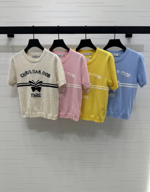 Dior Women's Wool Blend Knit Short Sleeve Top with Logo and Butterfly 1 Dior Women's Wool Blend Knit Short Sleeve Top with Logo and Butterfly