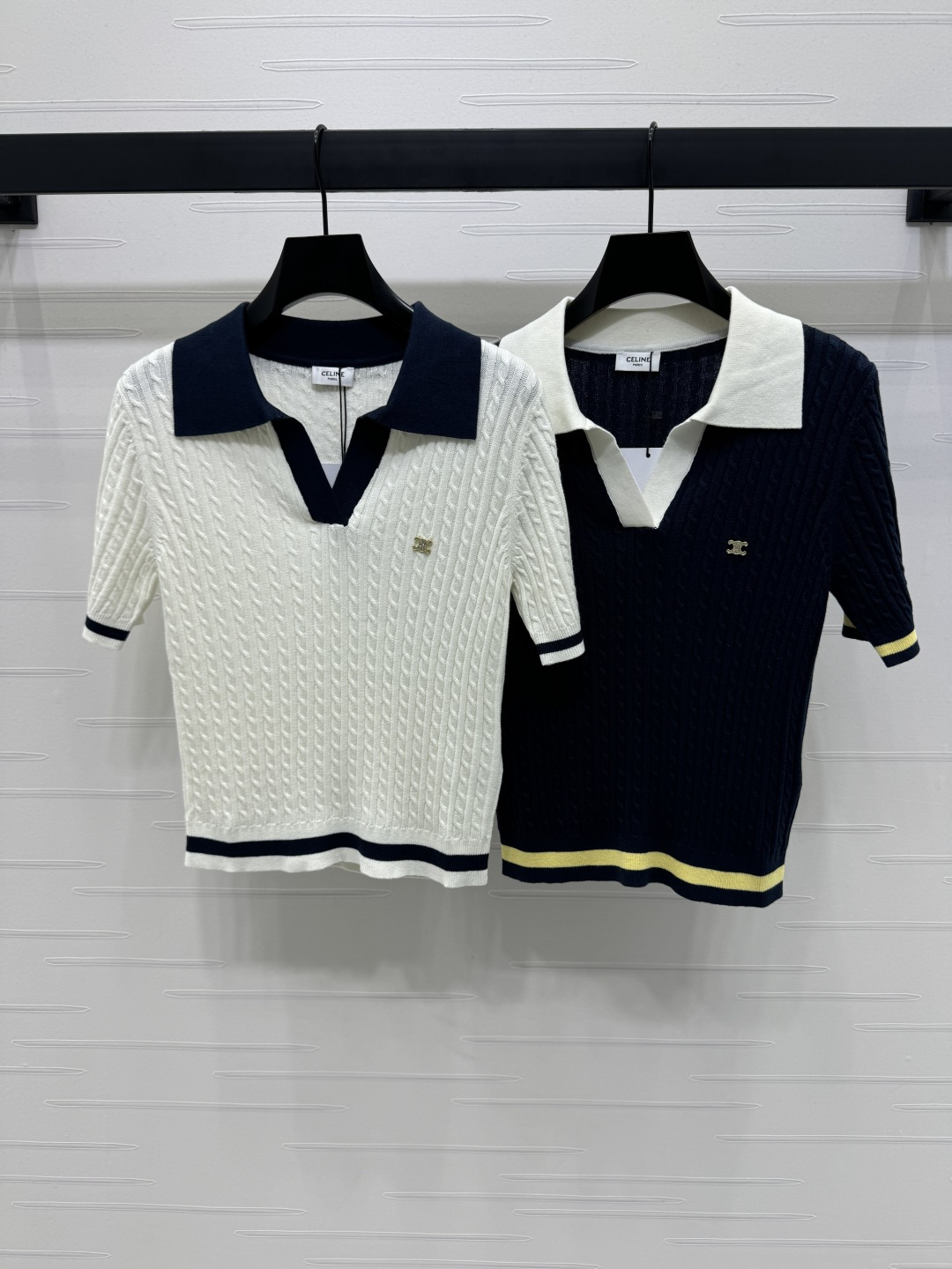 CELINE Knitted Polo Shirt, Short Sleeve Wool Top for Women