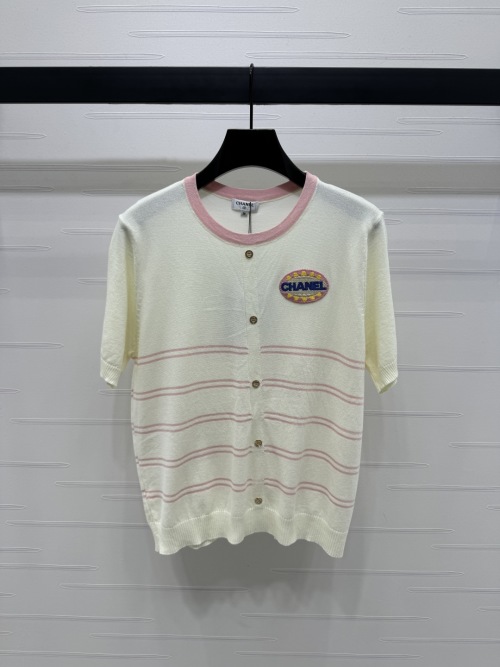 Chanel Striped Knit Short Sleeve Top - Chic & Comfortable Designer Fashion 1 Chanel Striped Knit Short Sleeve Top - Chic & Comfortable Designer Fashion