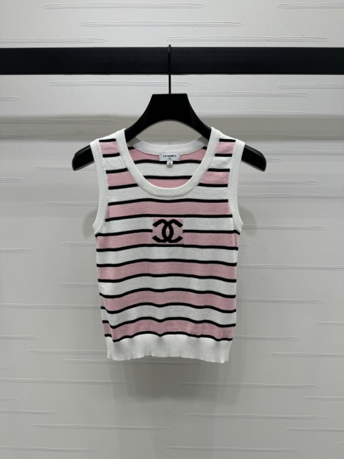 Chanel Striped Knit Vest - Soft Cotton Blend, Sleeveless Top with CC Logo 1 Chanel Striped Knit Vest - Soft Cotton Blend, Sleeveless Top with CC Logo
