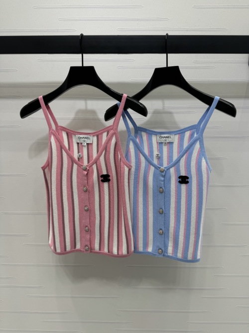 Chanel Striped Knit Tank Top - Designer Wool Blend Sleeveless Shirt 1 Chanel Striped Knit Tank Top - Designer Wool Blend Sleeveless Shirt