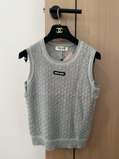 Miu Miu Jacquard Knit Vest - Sleeveless Top with Brand Logo 1 Miu Miu Jacquard Knit Vest - Sleeveless Top with Brand Logo