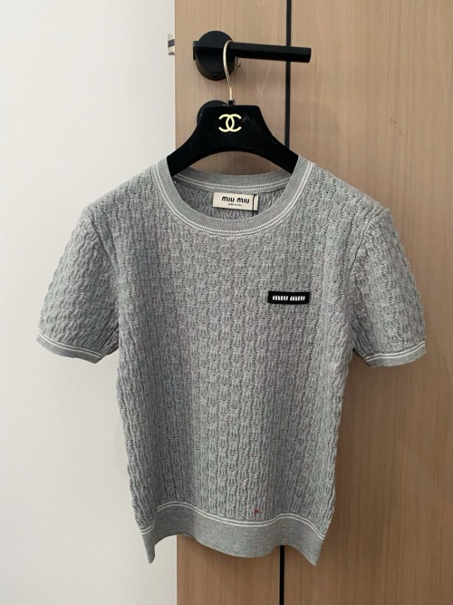 Miu Miu Jacquard Knit Short Sleeve Top - Sweet & Spicy Style 1 Miu Miu Jacquard Knit Short Sleeve Top - Sweet & Spicy Style