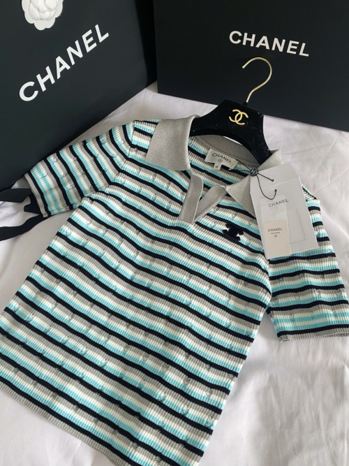 Chanel Striped Knit Short Sleeve Polo Shirt - Spring/Summer 2025 Collection 1 Chanel Striped Knit Short Sleeve Polo Shirt - Spring/Summer 2025 Collection