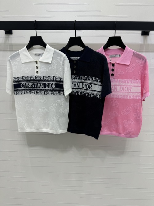 Dior Women's Butterfly Jacquard Polo Shirt Wool Knit Short Sleeve Top 1 Dior Women's Butterfly Jacquard Polo Shirt Wool Knit Short Sleeve Top