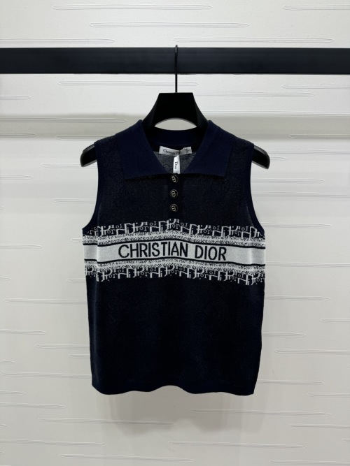 Dior Knit Vest with Jacquard Collar - Stylish Sleeveless Sweater Top 1 Dior Knit Vest with Jacquard Collar - Stylish Sleeveless Sweater Top