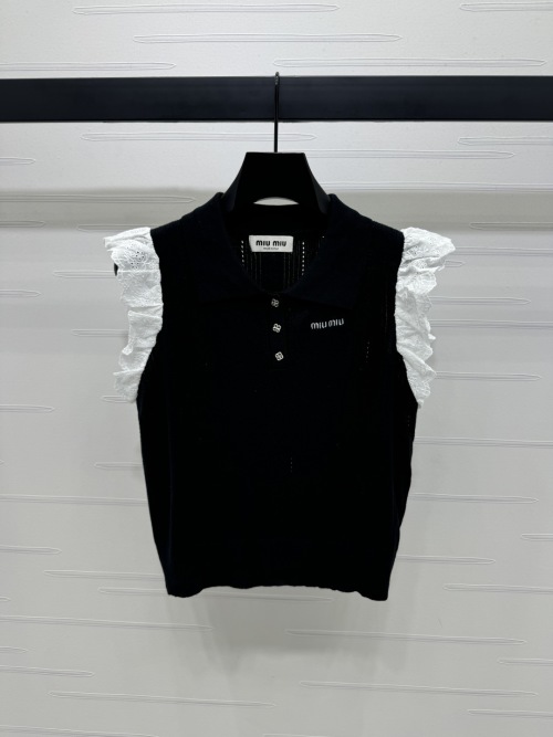 Miu Miu Sleeveless Knit Top with Ruffle Detail | Spring/Summer Collection 1 Miu Miu Sleeveless Knit Top with Ruffle Detail | Spring/Summer Collection