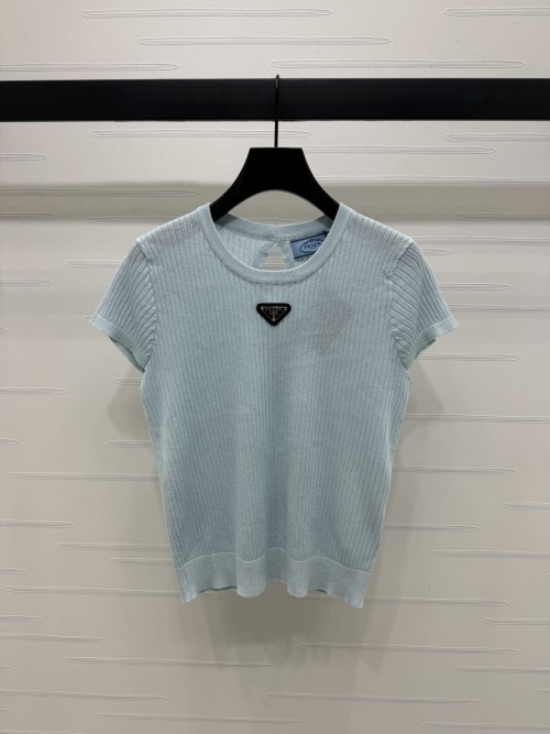 Prada Women's Ribbed Knit Short Sleeve Top | Stylish and Comfortable 1 Prada Women's Ribbed Knit Short Sleeve Top | Stylish and Comfortable