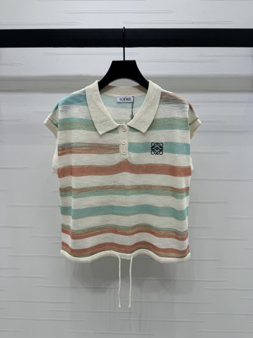 Loewe Striped Knit Vest with Embroidered Logo, Collared Sleeveless Top 1 Loewe Striped Knit Vest with Embroidered Logo, Collared Sleeveless Top