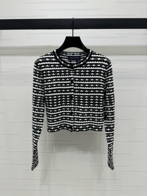 LOUIS VUITTON Striped Knit Cardigan - Soft Wool, Chic Design, Clover Accents 1 LOUIS VUITTON Striped Knit Cardigan - Soft Wool, Chic Design, Clover Accents