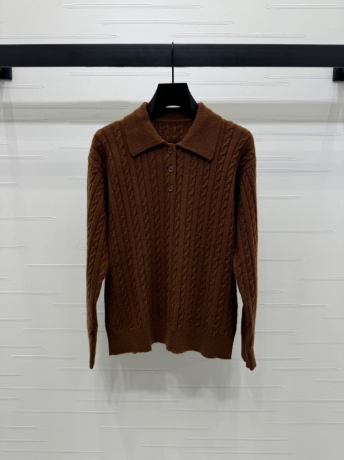 Miu Miu Cable Knit Wool Polo Sweater, Long Sleeve Pullover 1 Miu Miu Cable Knit Wool Polo Sweater, Long Sleeve Pullover