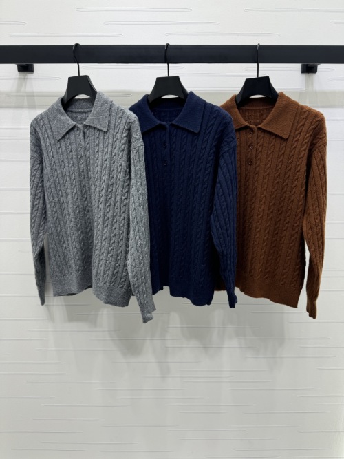Miu Miu Cable Knit Wool Sweater With Collar Long Sleeve Casual Pullover