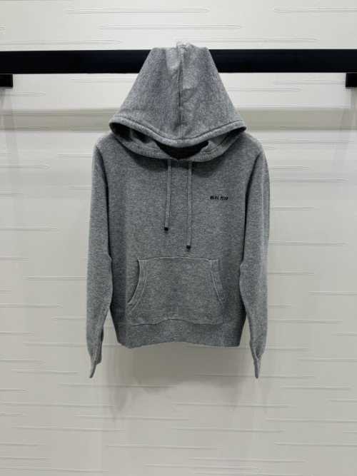 Miu Miu Gray Wool-Blend Knit Hoodie | Autumn Collection 1 Miu Miu Gray Wool-Blend Knit Hoodie | Autumn Collection