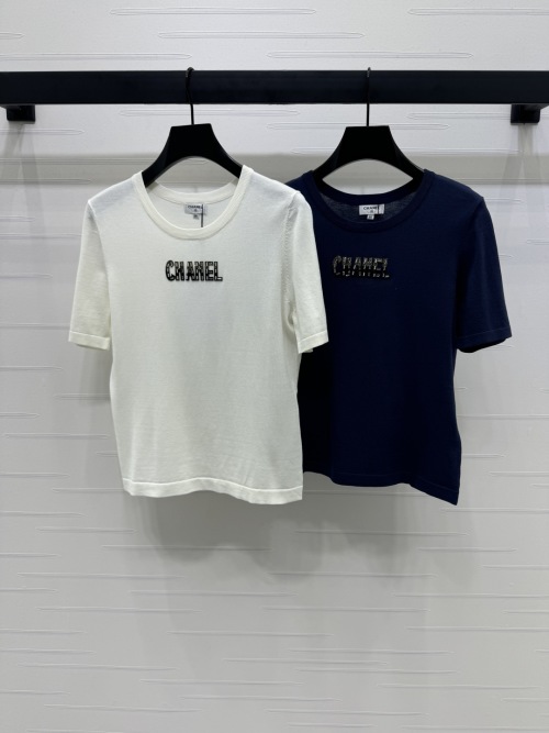 Chanel 2025 Pre-Fall Beaded Logo Knit Tee - Luxury & Comfortable Style 1 Chanel 2025 Pre-Fall Beaded Logo Knit Tee - Luxury & Comfortable Style