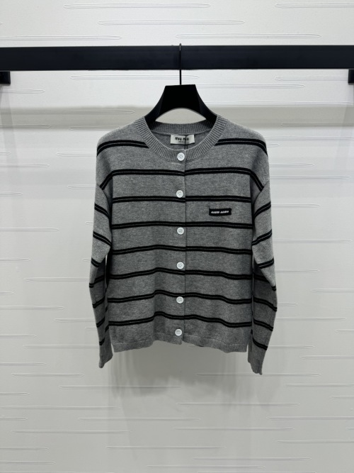 Miu Miu Striped Wool Knit Cardigan - Classic Style, Comfortable Fit 1 Miu Miu Striped Wool Knit Cardigan - Classic Style, Comfortable Fit