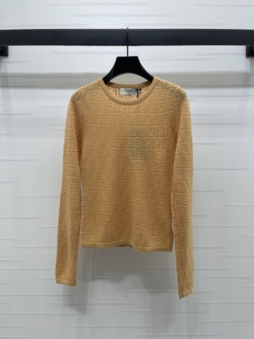 Fendi Women's Jacquard FF Logo Knit Top Long Sleeve Sweater 1 Fendi Women's Jacquard FF Logo Knit Top Long Sleeve Sweater