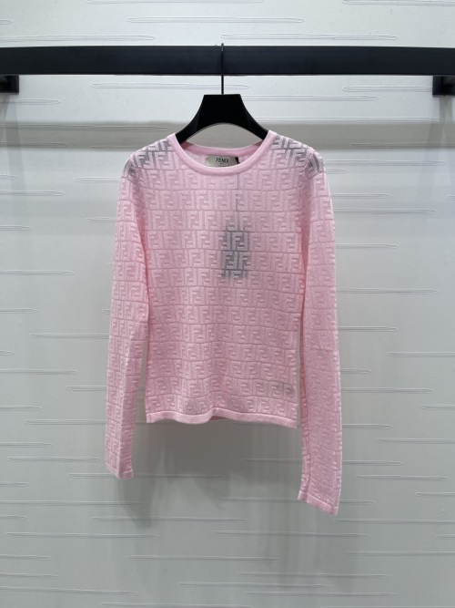 Fendi Women's Pink FF Logo Jacquard Knit Pullover Long Sleeve Top 1 Fendi Women's Pink FF Logo Jacquard Knit Pullover Long Sleeve Top