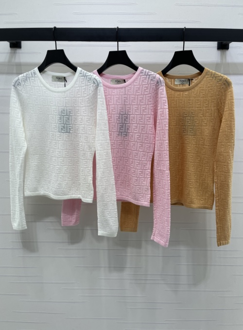 Fendi Women's Jacquard FF Logo Knit Long Sleeve Top, Slim Fit 1 Fendi Women's Jacquard FF Logo Knit Long Sleeve Top, Slim Fit