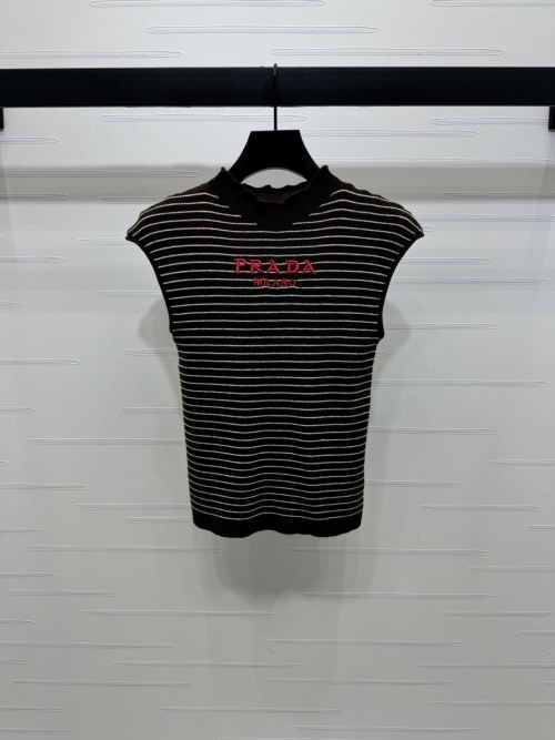 Prada Striped Wool-Blend Knit Vest, Black and White Stripe, Slim Fit Top 1 Prada Striped Wool-Blend Knit Vest, Black and White Stripe, Slim Fit Top