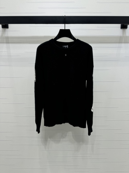 Chanel 2025 Early Autumn Black Cashmere Knit Sweater with Cartoon Pattern 1 Chanel 2025 Early Autumn Black Cashmere Knit Sweater with Cartoon Pattern