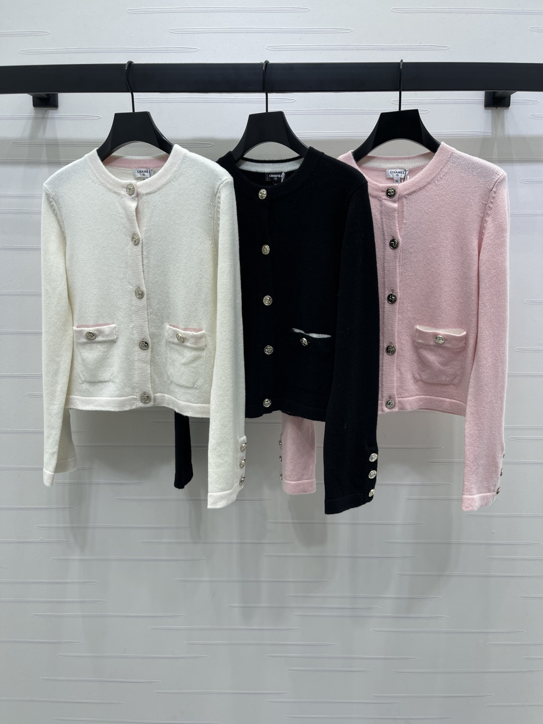 Chanel Women's Wool Knit Cardigan with Pockets and Retro Lace Detail