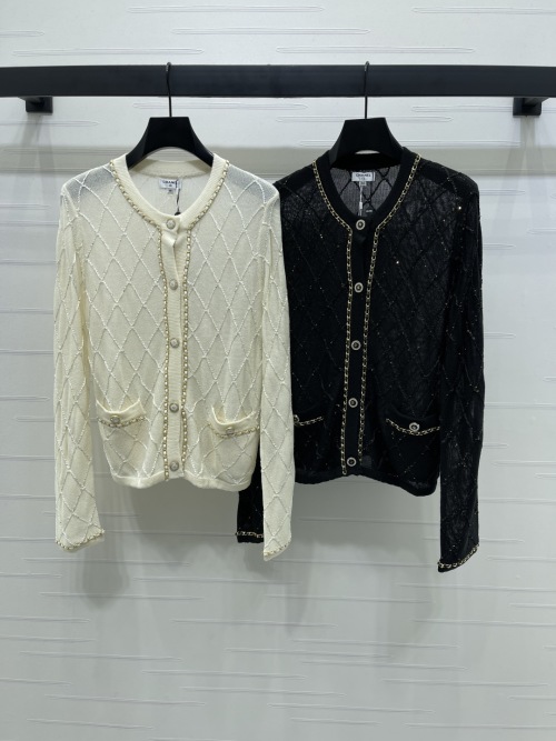 Elegant Chanel Inspired Knit Cardigan with Diamond Pattern and Chain Detail 1 Elegant Chanel Inspired Knit Cardigan with Diamond Pattern and Chain Detail