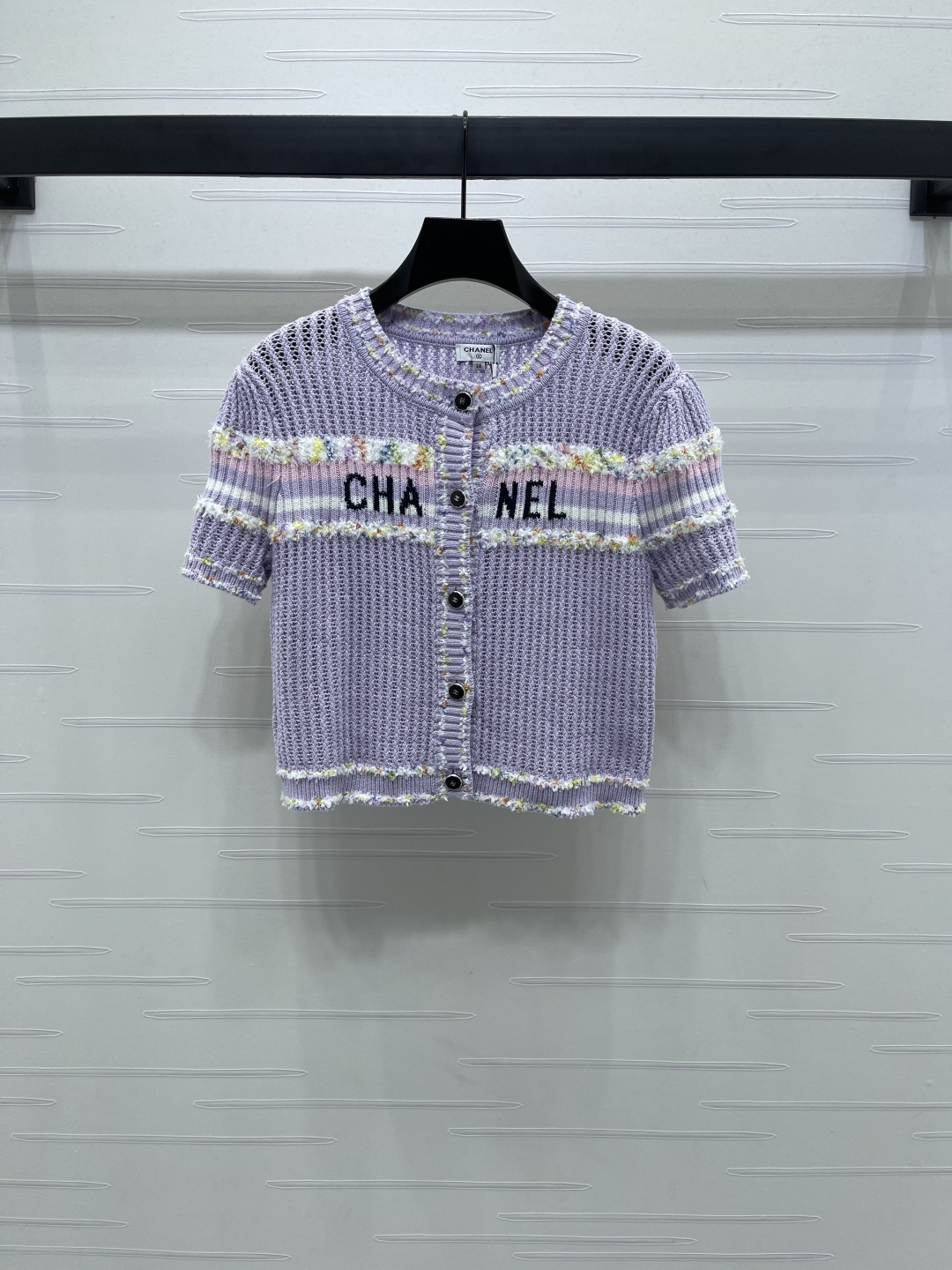 Chanel 2025 Early Autumn Series Color Block Hollow Knit Cardigan