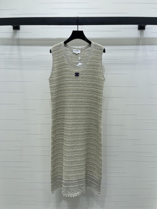 Chanel Sleeveless Knit Dress with Lace Trim - Elegant and Comfortable Design 1 Chanel Sleeveless Knit Dress with Lace Trim - Elegant and Comfortable Design