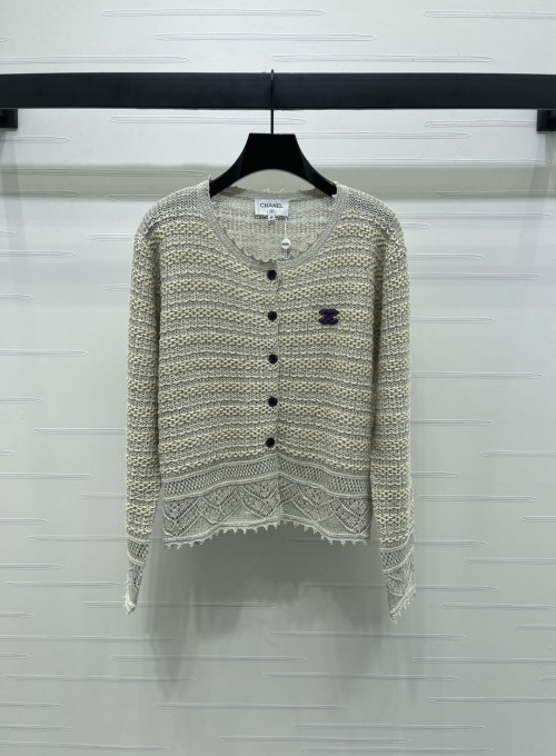 Chanel Women's Cream Wool Knit Cardigan with Crochet Trim - Spring/Summer 2025 1 Chanel Women's Cream Wool Knit Cardigan with Crochet Trim - Spring/Summer 2025