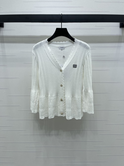Chanel Women's Cropped Knit Cardigan with Lace Trim - Elegant & Comfortable 1 Chanel Women's Cropped Knit Cardigan with Lace Trim - Elegant & Comfortable
