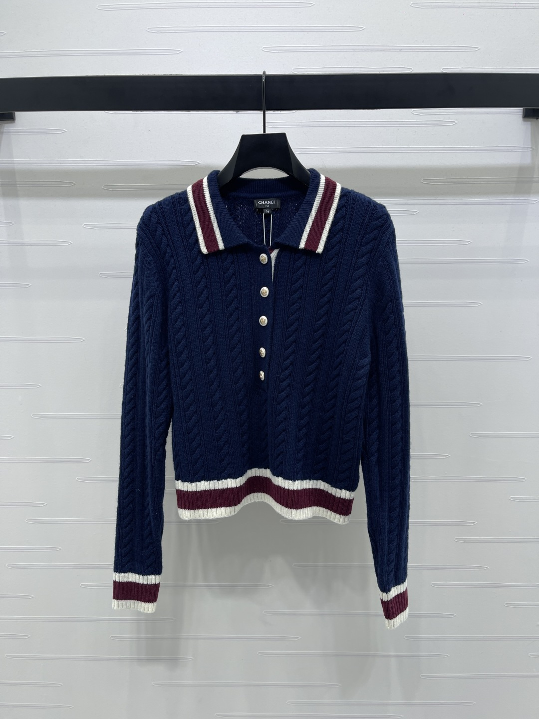 Chanel 2025 Early Autumn Knitted Long Sleeve Polo Shirt