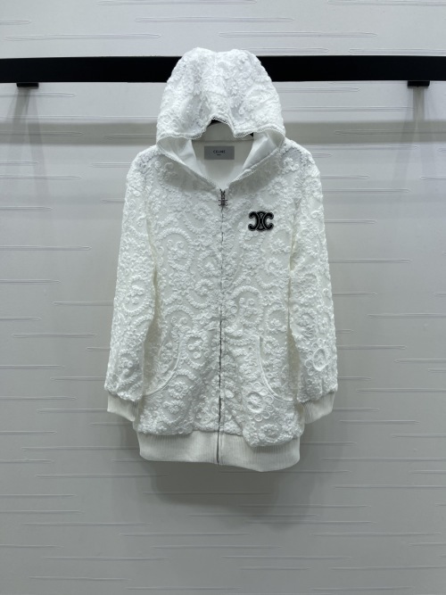 CELINE 2025 Early Autumn White Floral Lace Hoodie, Comfortable and Stylish 1 CELINE 2025 Early Autumn White Floral Lace Hoodie, Comfortable and Stylish