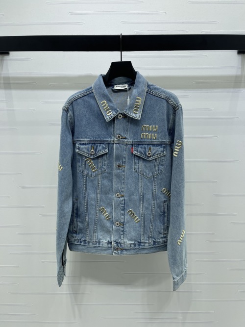 Miu Miu 2025 Early Autumn Denim Jacket with Embossed Logo - Stylish & Chic 1 Miu Miu 2025 Early Autumn Denim Jacket with Embossed Logo - Stylish & Chic