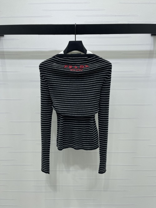 Prada Striped Wool Knit Off-Shoulder Top, Long Sleeve, Slim Fit 2 Prada Striped Wool Knit Off-Shoulder Top, Long Sleeve, Slim Fit