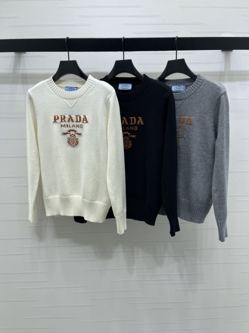 Prada Wool Sweater with Embroidered Logo | Fine Knit Crew Neck Pullover 8 Prada Wool Sweater with Embroidered Logo | Fine Knit Crew Neck Pullover