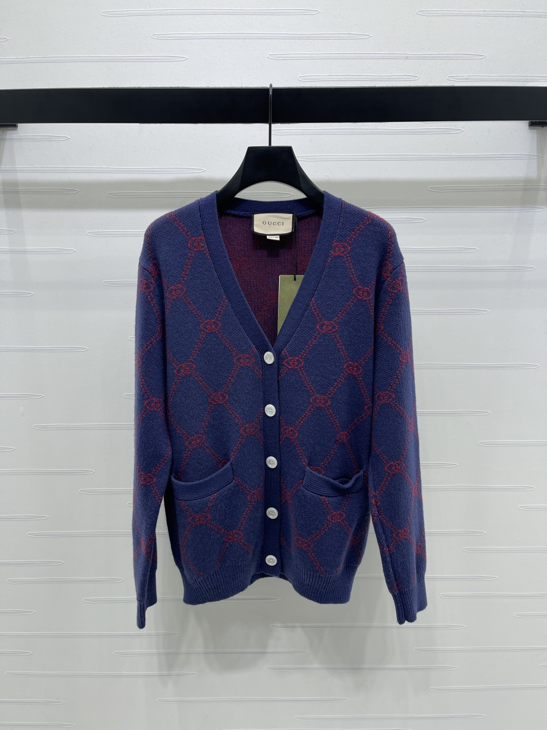 Gucci Navy Patterned Button Cardigan