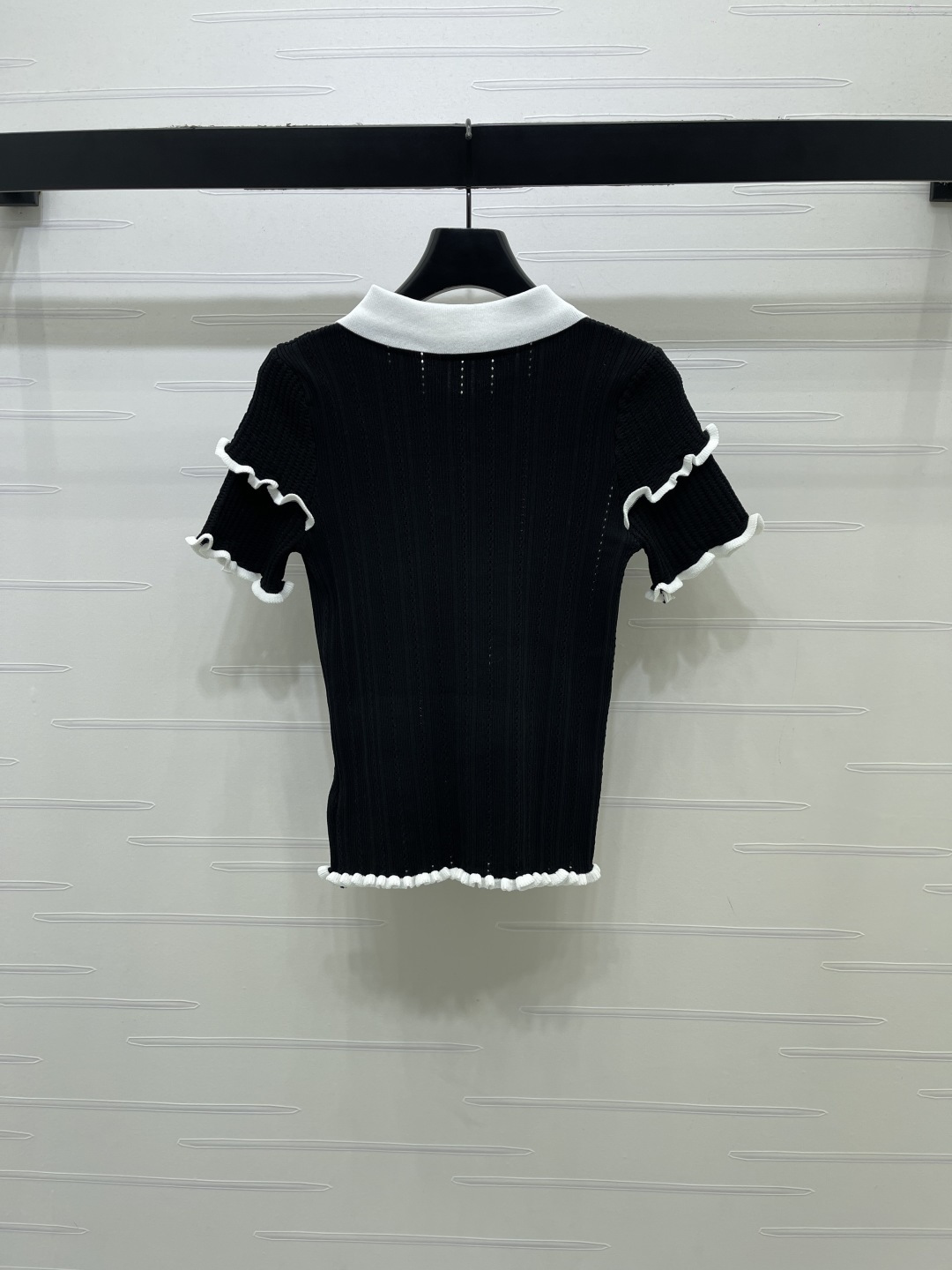 미우미우 실크 울 혼방 메시 카라 반팔 탑 상세 이미지 8