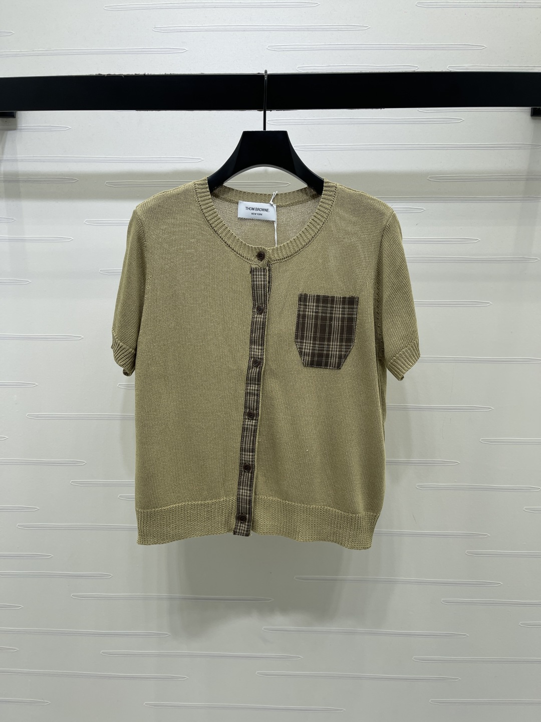 Женский кардиган с коротким рукавом и клетчатым карманом Thom Browne