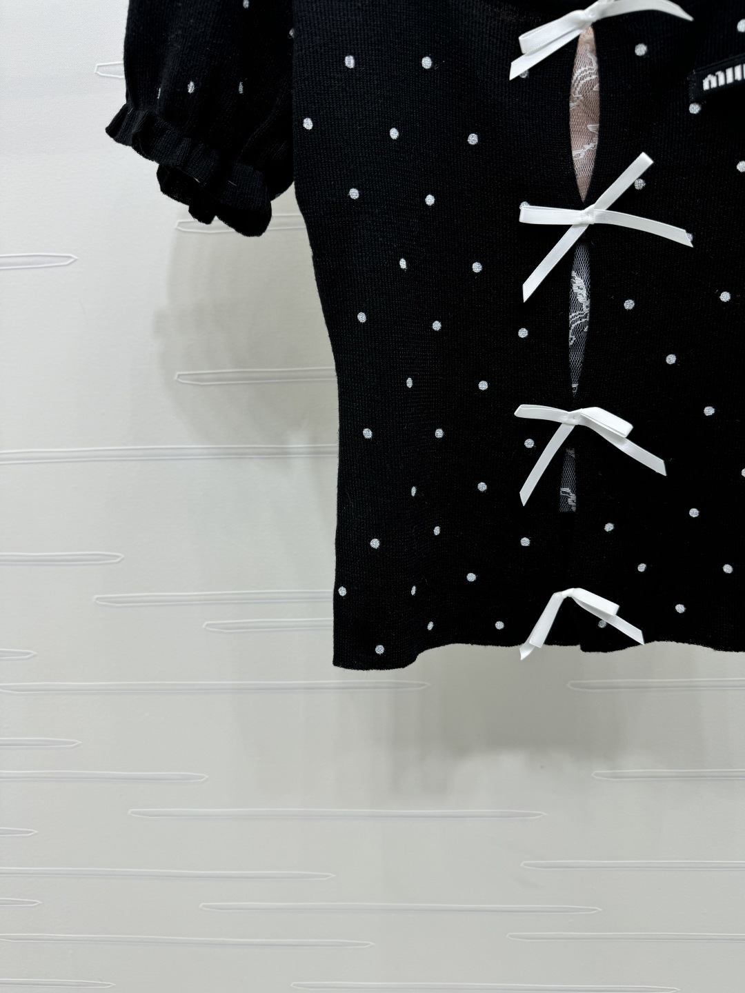 미우미우 레이스 트림 스퀘어넥 니트 반팔 탑 142005 썸네일 이미지